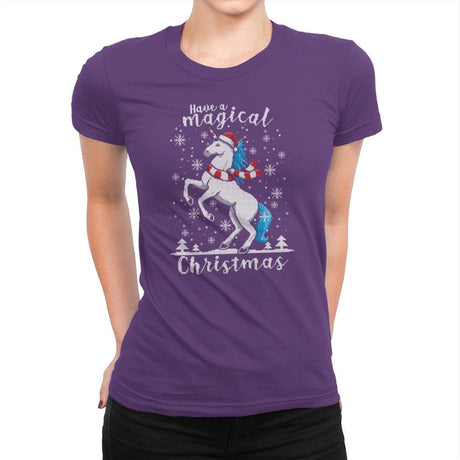 Magic Unicorn Christmas - Ugly Holiday - Womens Premium T-Shirts RIPT Apparel Small / Purple Rush