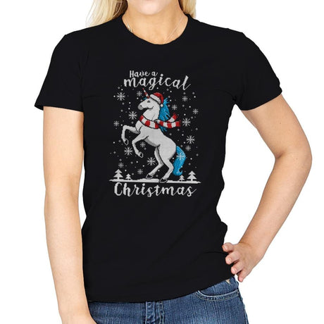 Magic Unicorn Christmas - Ugly Holiday - Womens T-Shirts RIPT Apparel Small / Black