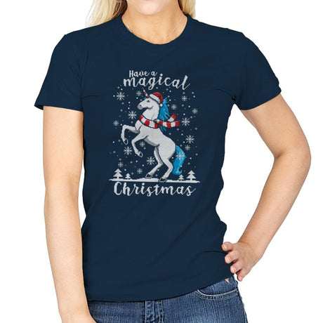 Magic Unicorn Christmas - Ugly Holiday - Womens T-Shirts RIPT Apparel Small / Navy