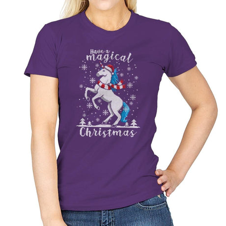 Magic Unicorn Christmas - Ugly Holiday - Womens T-Shirts RIPT Apparel Small / Purple