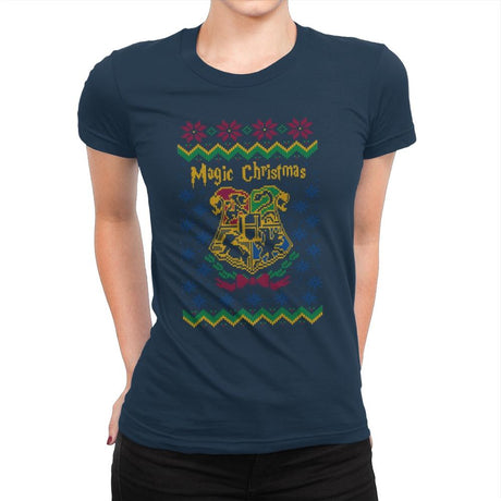 Magical Christmas - Ugly Holiday - Womens Premium T-Shirts RIPT Apparel Small / Midnight Navy