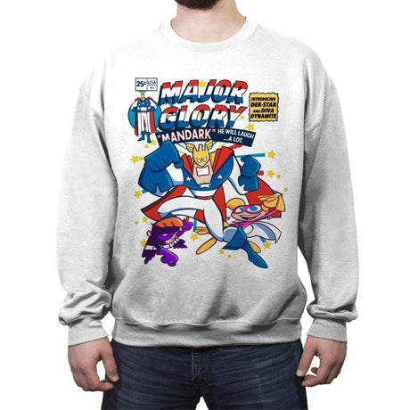 Major Glory Comic  - Crew Neck Sweatshirt Crew Neck Sweatshirt RIPT Apparel Small / White