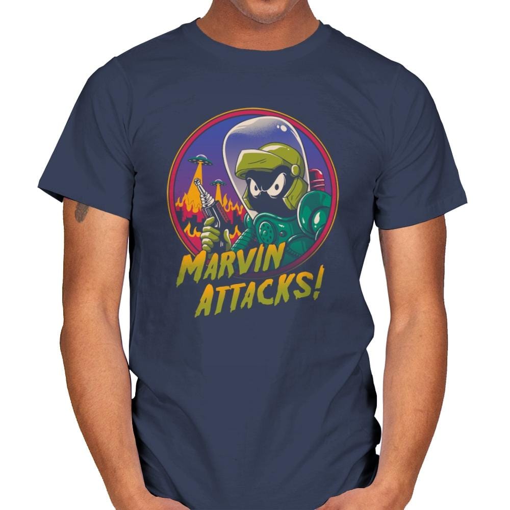 Marvin Attacks! - Mens T-Shirts RIPT Apparel Small / Navy