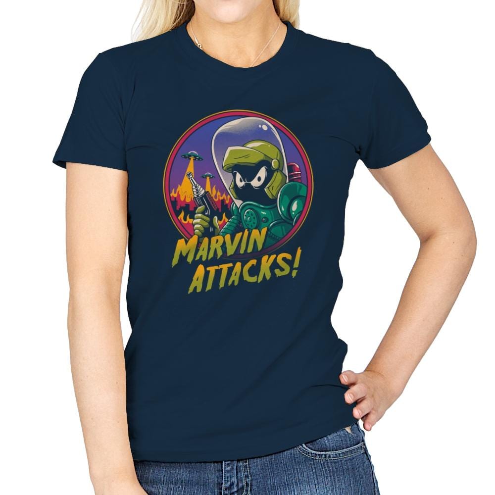 Marvin Attacks! - Womens T-Shirts RIPT Apparel Small / Navy