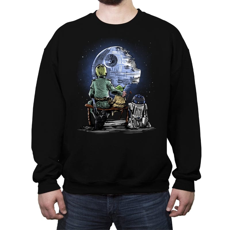 Master and Apprentice Gazing at the “Moon” - Crew Neck Sweatshirt Crew Neck Sweatshirt RIPT Apparel Small / Black