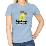 Me Want To Believe Exclusive - Womens T-Shirts RIPT Apparel Small / Light Blue