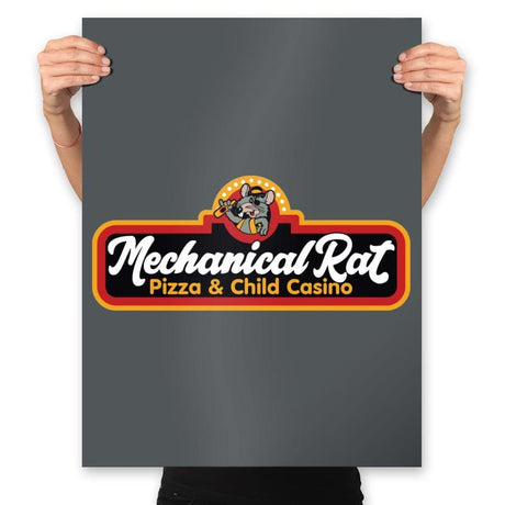 Mechanical Rat Pizza & Child Casino - Prints Posters RIPT Apparel 18x24 / Charcoal