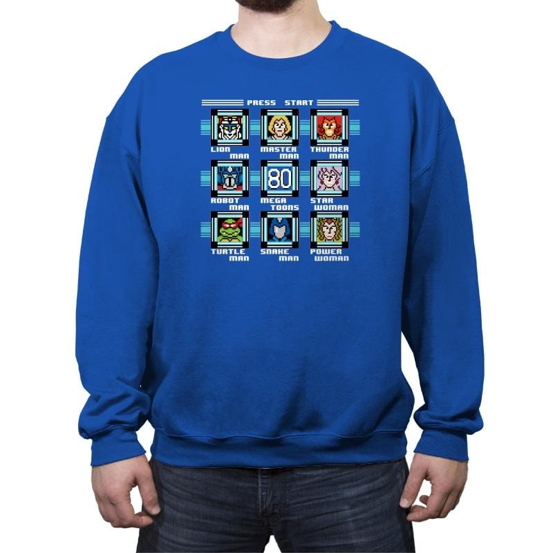 Mega 80's Toons - Crew Neck Sweatshirt Crew Neck Sweatshirt RIPT Apparel Small / Royal