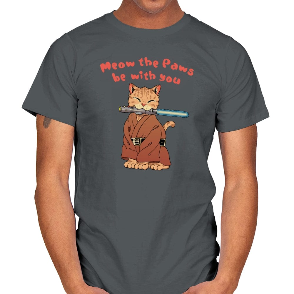 Meow the Paws be with you - Mens T-Shirts RIPT Apparel Small / Charcoal