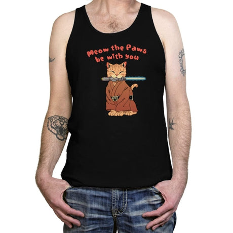 Meow the Paws be with you - Tanktop Tanktop RIPT Apparel X-Small / Black