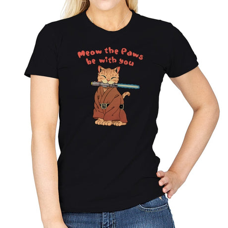 Meow the Paws be with you - Womens T-Shirts RIPT Apparel Small / Black