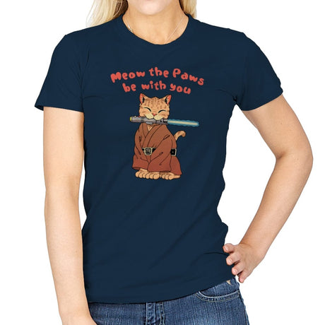 Meow the Paws be with you - Womens T-Shirts RIPT Apparel Small / Navy