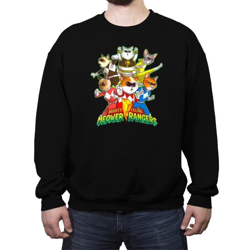 Meower Rangers - Crew Neck Sweatshirt Crew Neck Sweatshirt RIPT Apparel Small / Black
