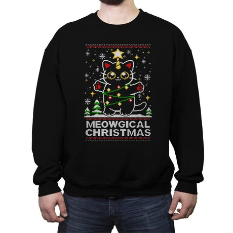 Meowgical Cat Christmas - Crew Neck Sweatshirt Crew Neck Sweatshirt RIPT Apparel Small / Black