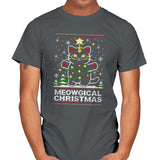 Meowgical Cat Christmas - Mens T-Shirts RIPT Apparel Small / Charcoal