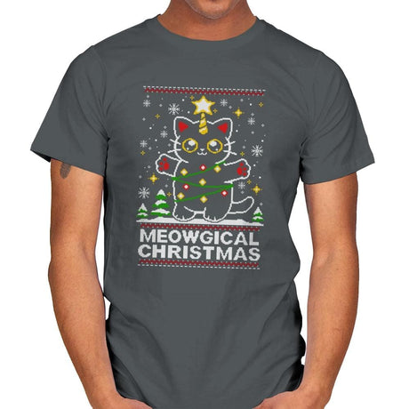 Meowgical Cat Christmas - Mens T-Shirts RIPT Apparel Small / Charcoal