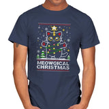 Meowgical Cat Christmas - Mens T-Shirts RIPT Apparel Small / Navy
