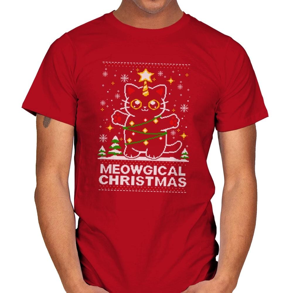 Meowgical Cat Christmas - Mens T-Shirts RIPT Apparel Small / Red