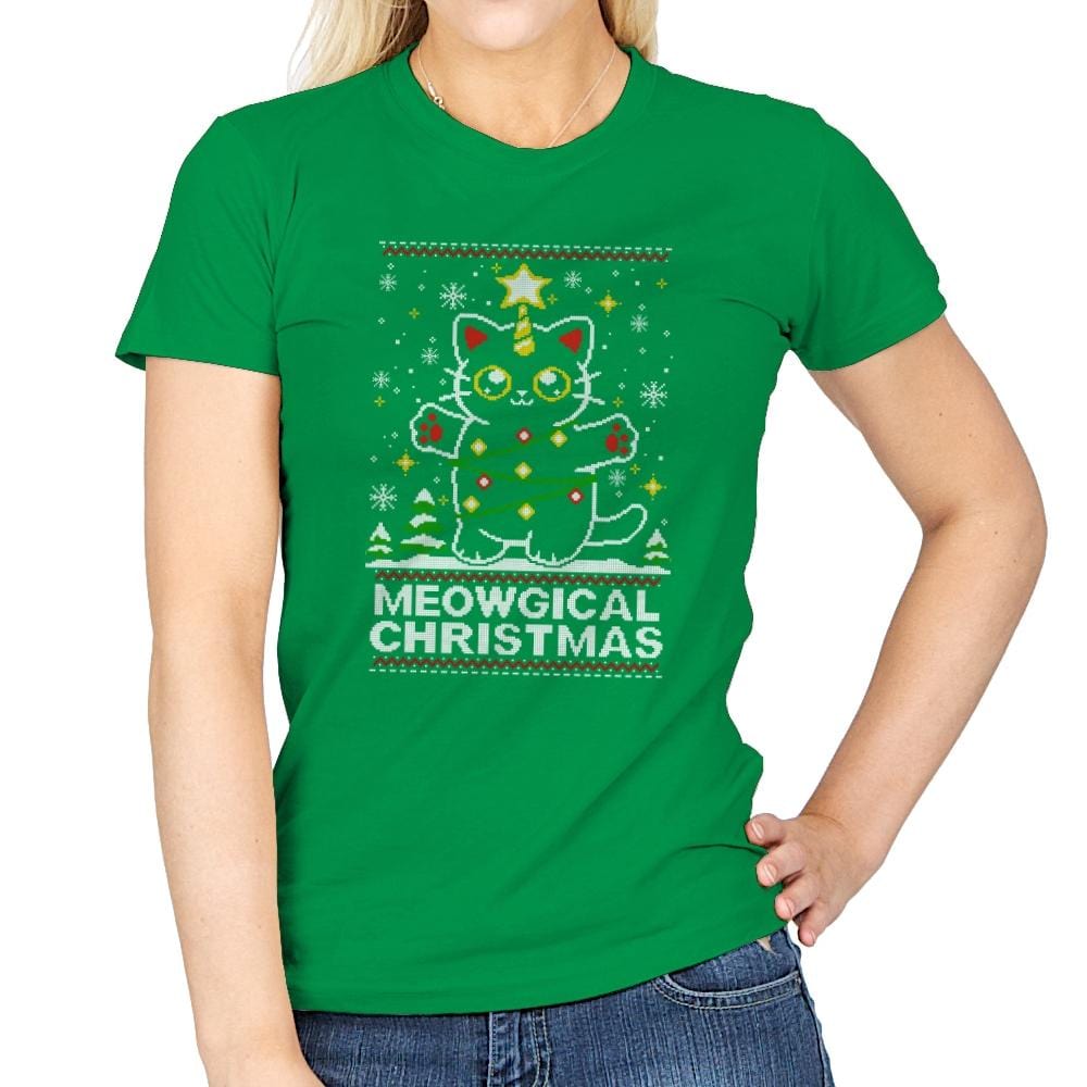 Meowgical Cat Christmas - Womens T-Shirts RIPT Apparel Small / Irish Green