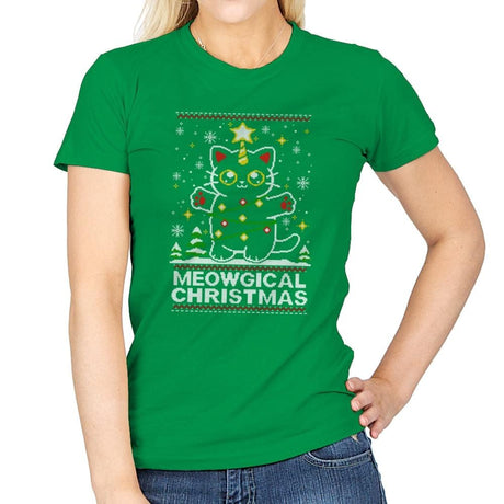 Meowgical Cat Christmas - Womens T-Shirts RIPT Apparel Small / Irish Green