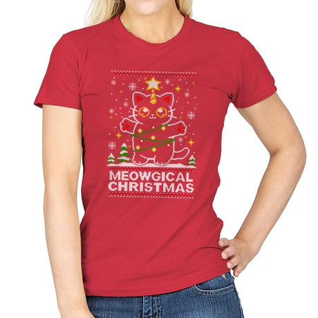 Meowgical Cat Christmas - Womens T-Shirts RIPT Apparel Small / Red