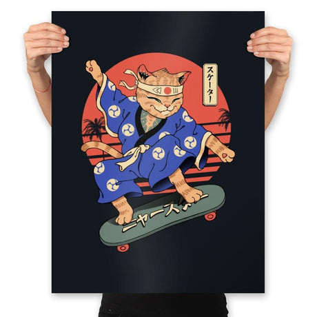 Meowster Skater I - Prints Posters RIPT Apparel 18x24 / Black
