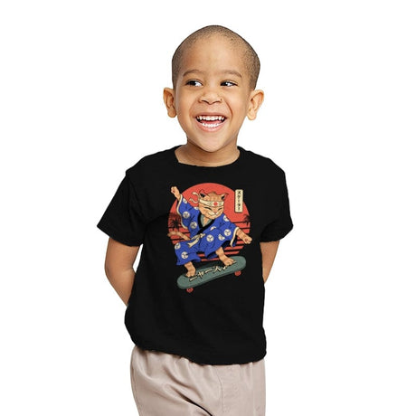 Meowster Skater I - Youth T-Shirts RIPT Apparel X-small / Black
