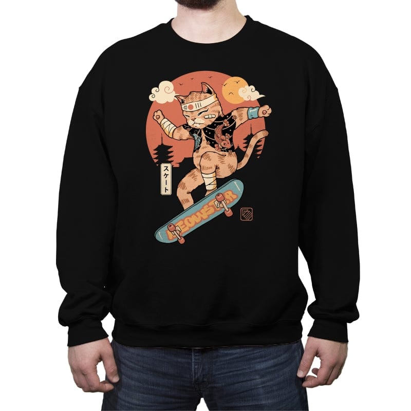 Meowster Skater II - Crew Neck Sweatshirt Crew Neck Sweatshirt RIPT Apparel Small / Black