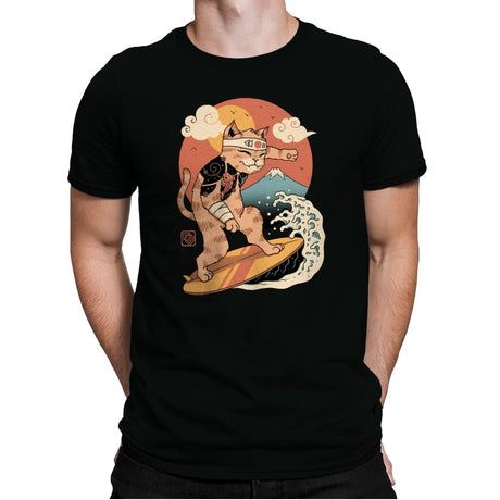 Meowster Surfer - Mens Premium T-Shirts RIPT Apparel Small / Black