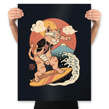 Meowster Surfer - Prints Posters RIPT Apparel 18x24 / Black