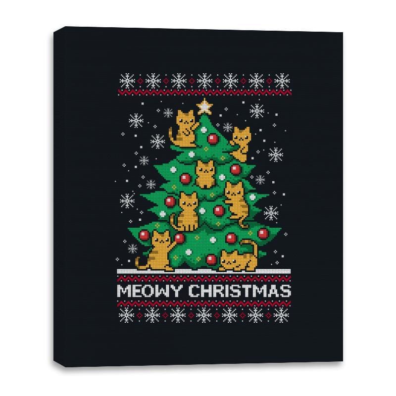 Meowy christmas - Ugly holiday - Canvas Wraps Canvas Wraps RIPT Apparel 16x20 / Black