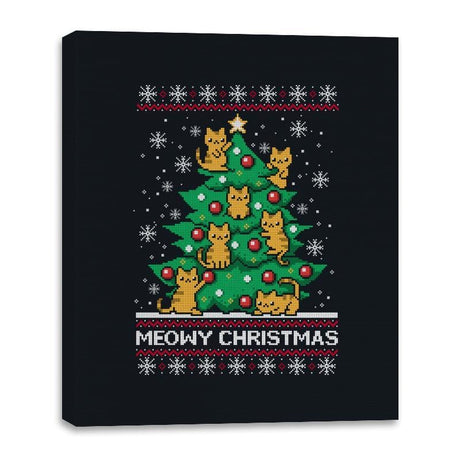 Meowy christmas - Ugly holiday - Canvas Wraps Canvas Wraps RIPT Apparel 16x20 / Black