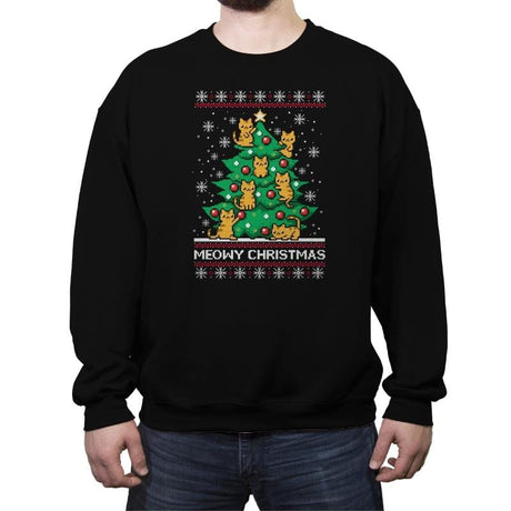 Meowy christmas - Ugly holiday - Crew Neck Sweatshirt Crew Neck Sweatshirt RIPT Apparel Small / Black