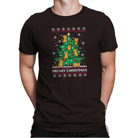 Meowy christmas - Ugly holiday - Mens Premium T-Shirts RIPT Apparel Small / Dark Chocolate