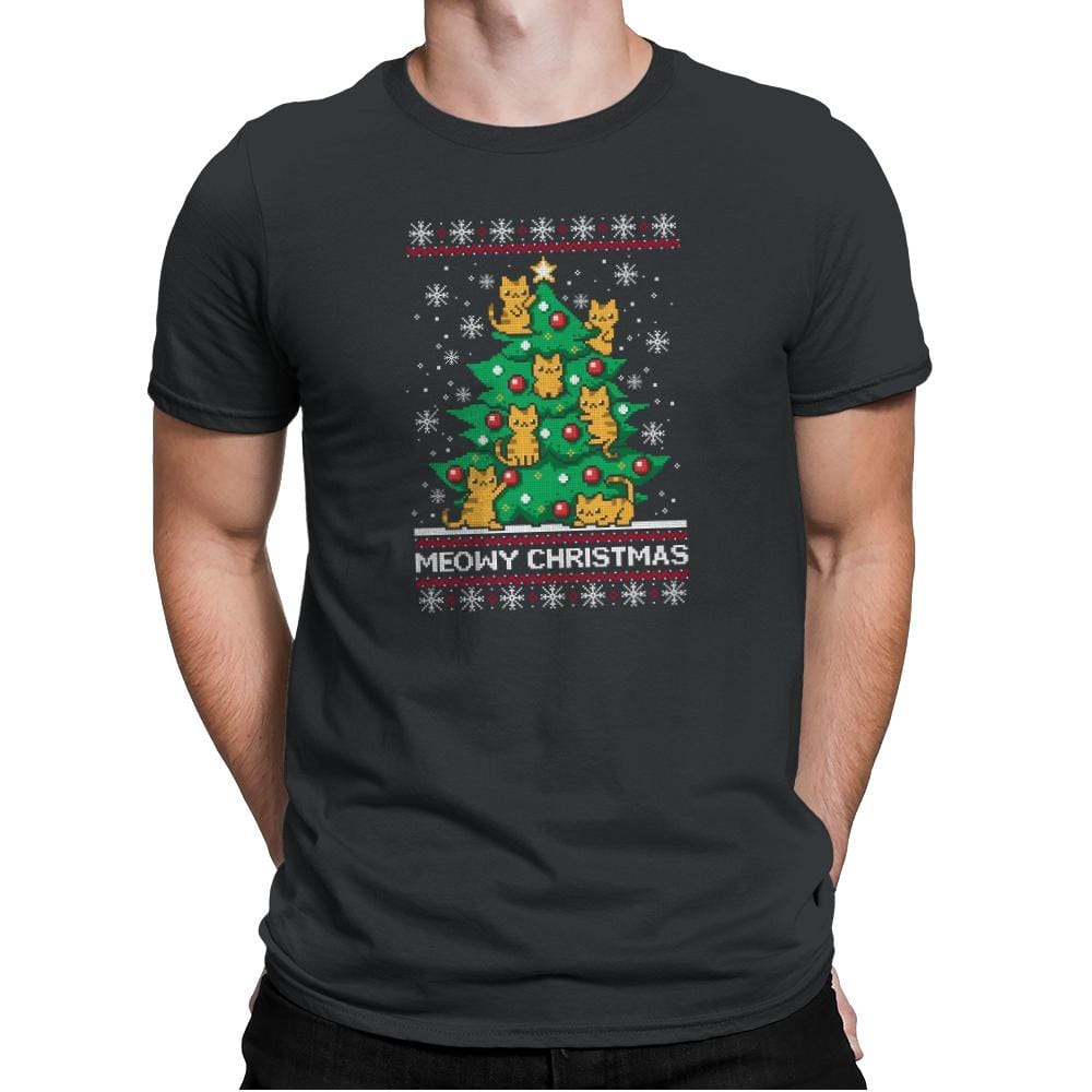 Meowy christmas - Ugly holiday - Mens Premium T-Shirts RIPT Apparel Small / Heavy Metal