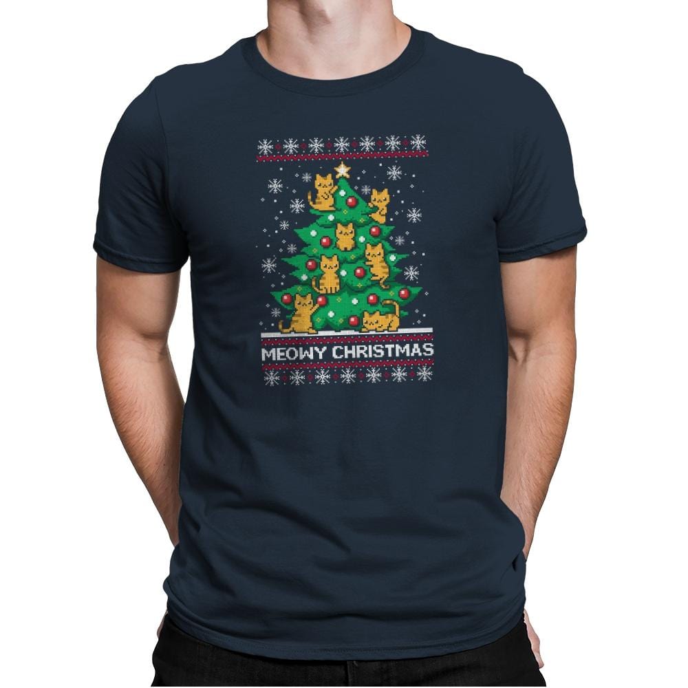 Meowy christmas - Ugly holiday - Mens Premium T-Shirts RIPT Apparel Small / Indigo