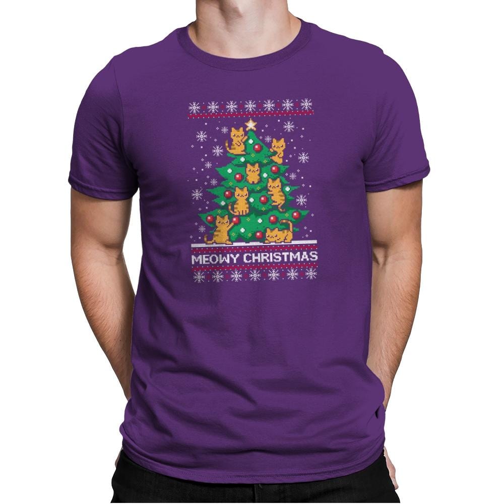 Meowy christmas - Ugly holiday - Mens Premium T-Shirts RIPT Apparel Small / Purple Rush