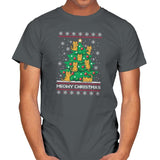 Meowy christmas - Ugly holiday - Mens T-Shirts RIPT Apparel Small / Charcoal