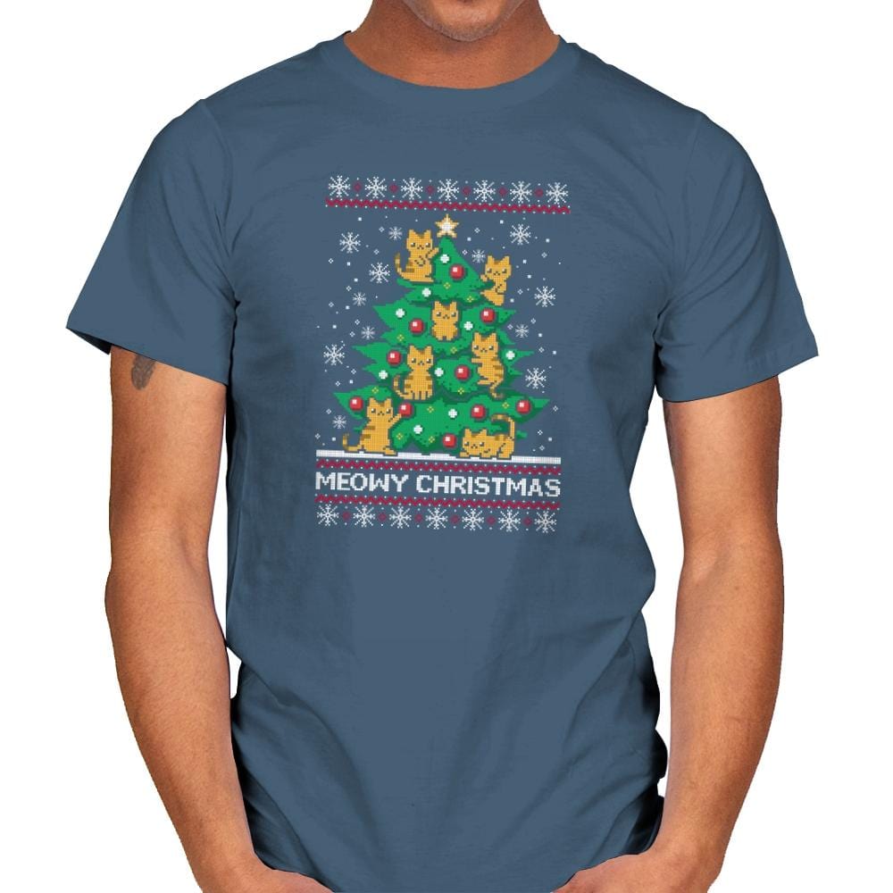 Meowy christmas - Ugly holiday - Mens T-Shirts RIPT Apparel Small / Indigo Blue