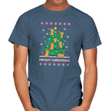 Meowy christmas - Ugly holiday - Mens T-Shirts RIPT Apparel Small / Indigo Blue