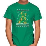 Meowy christmas - Ugly holiday - Mens T-Shirts RIPT Apparel Small / Kelly Green