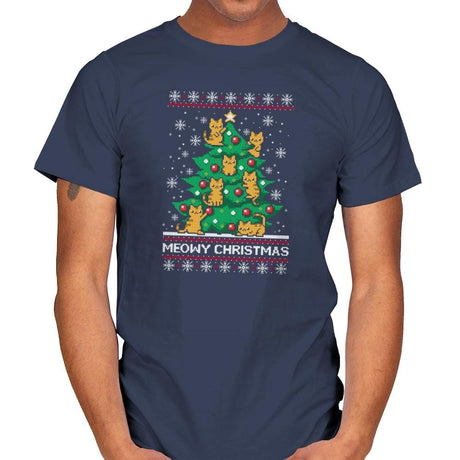 Meowy christmas - Ugly holiday - Mens T-Shirts RIPT Apparel Small / Navy