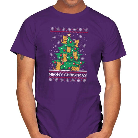 Meowy christmas - Ugly holiday - Mens T-Shirts RIPT Apparel Small / Purple