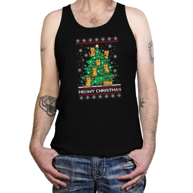 Meowy christmas - Ugly holiday - Tanktop Tanktop RIPT Apparel X-Small / Black