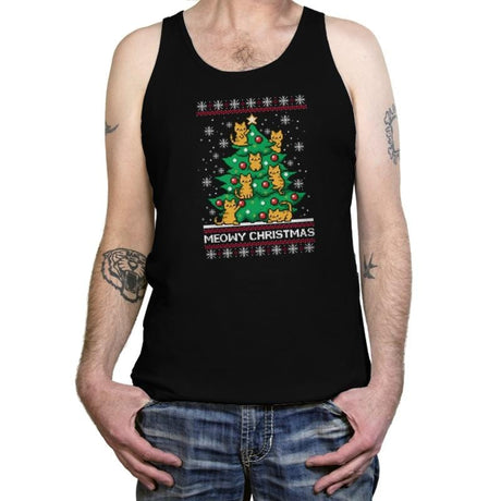 Meowy christmas - Ugly holiday - Tanktop Tanktop RIPT Apparel X-Small / Black
