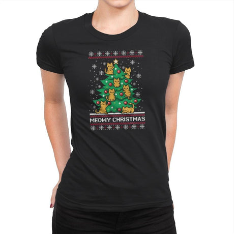 Meowy christmas - Ugly holiday - Womens Premium T-Shirts RIPT Apparel Small / Black