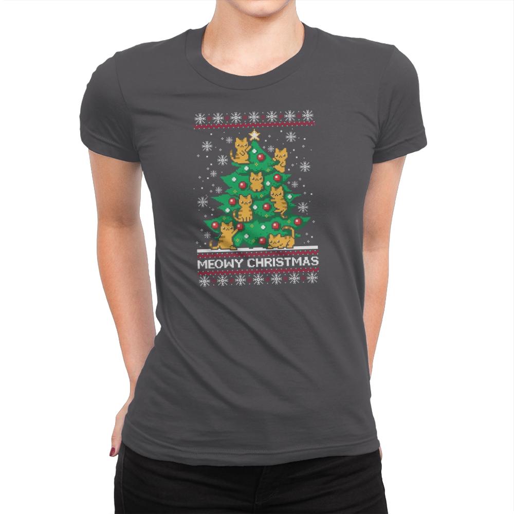 Meowy christmas - Ugly holiday - Womens Premium T-Shirts RIPT Apparel Small / Heavy Metal