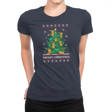 Meowy christmas - Ugly holiday - Womens Premium T-Shirts RIPT Apparel Small / Indigo