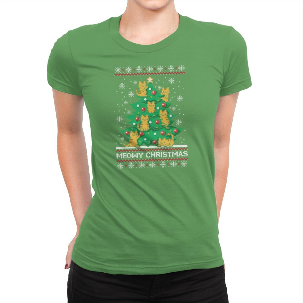 Meowy christmas - Ugly holiday - Womens Premium T-Shirts RIPT Apparel Small / Kelly Green