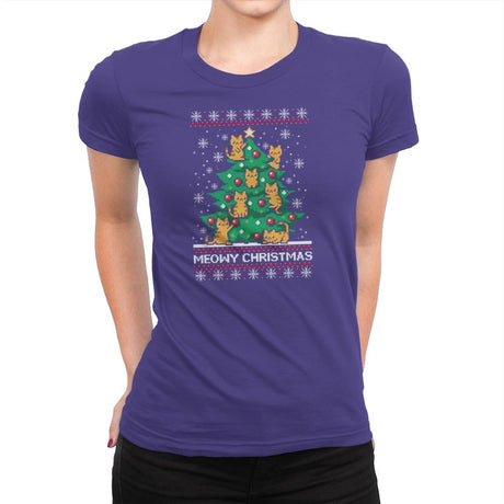 Meowy christmas - Ugly holiday - Womens Premium T-Shirts RIPT Apparel Small / Purple Rush